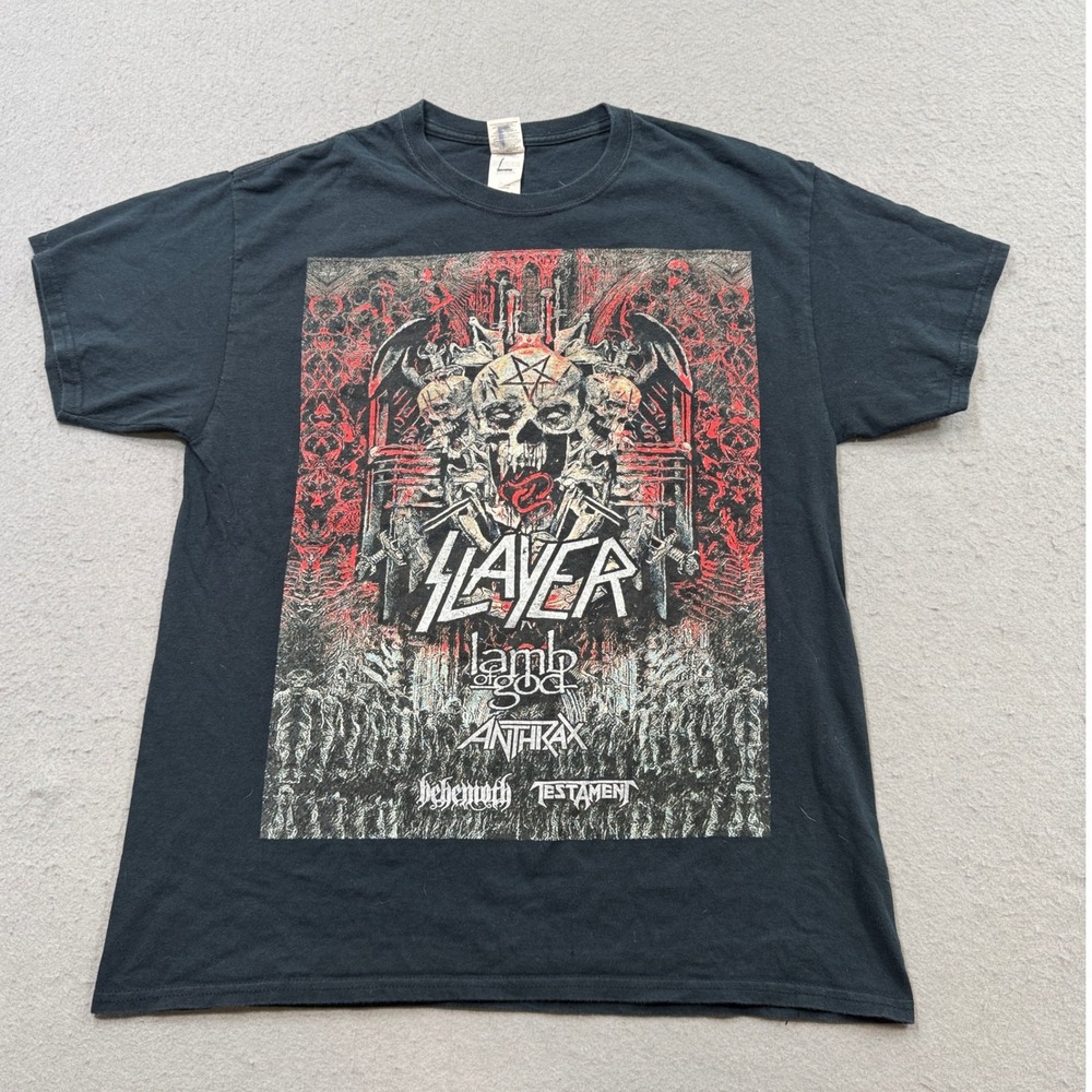 Y2K Slayer T-Shirt Mens Large Black Lamb Of God Anthrax Heavy Metal Double Sided